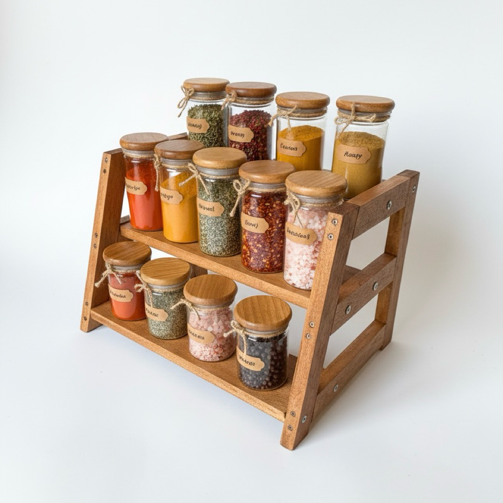 Rak Toples bumbu dapur kayu || Rak serbaguna kayu 3 susun