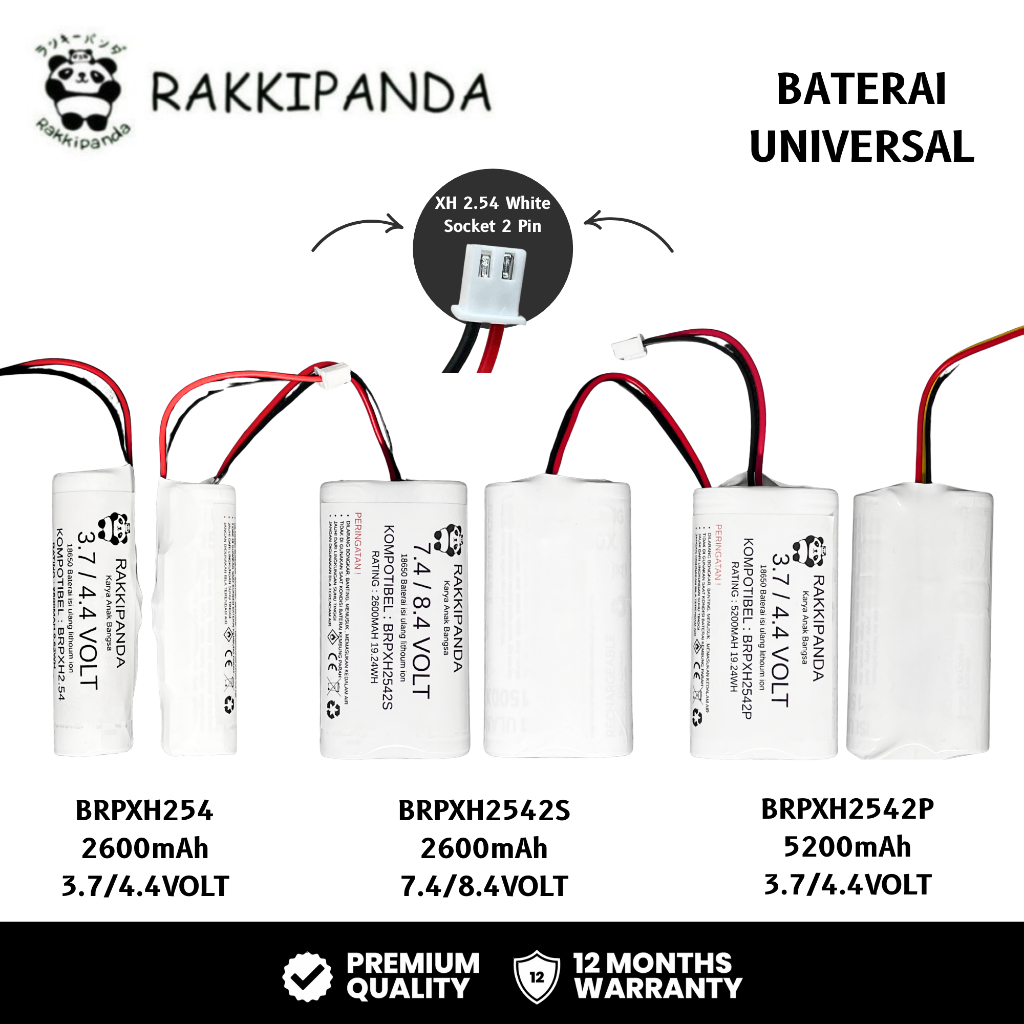 RakkiPanda - Baterai Universal Li-ion 18650 RC Radio Control / Speaker Active Soket XH 2.54 Putih 2 