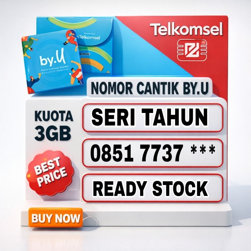nomor cantik kartu perdana telkomsel by.u seri tahun 0851 7737 ***