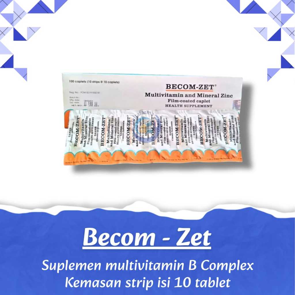 Multivitamin Becom-Zet 1 Strip 10 Kaplet - Suplemen Vitamin B, C, E, dan Zinc