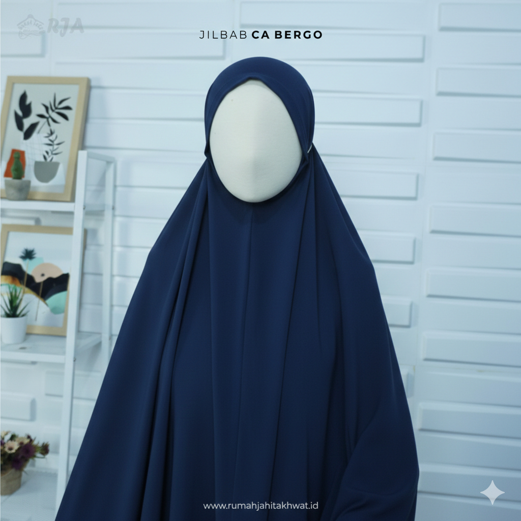 JILBAB BERGO NON PET BAHAN CERUTY WARNA NAVY - CA BERGO NAVY BY RJA