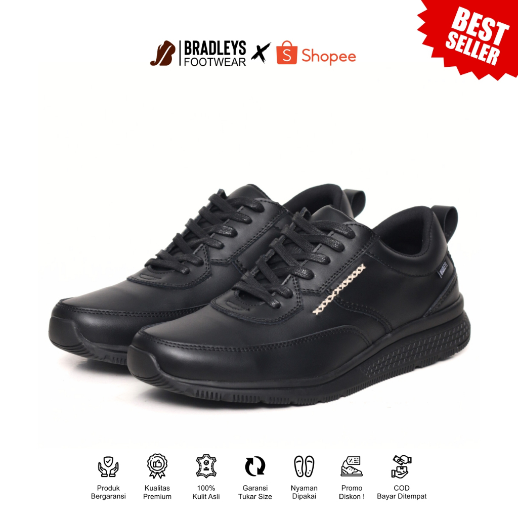 Bradleys Revo Black - Sepatu Sneakers Kulit Asli Sepatu Kulit Pria