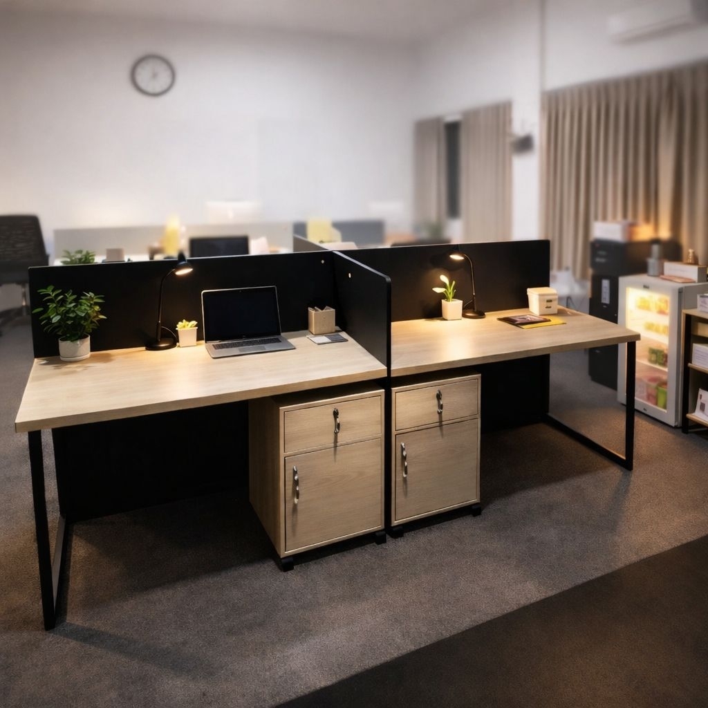 Meja Kantor partisi sekat 4 orang | Meja Workstation Minimalis Estetik 120*60 cm Kaki Besi dengan La