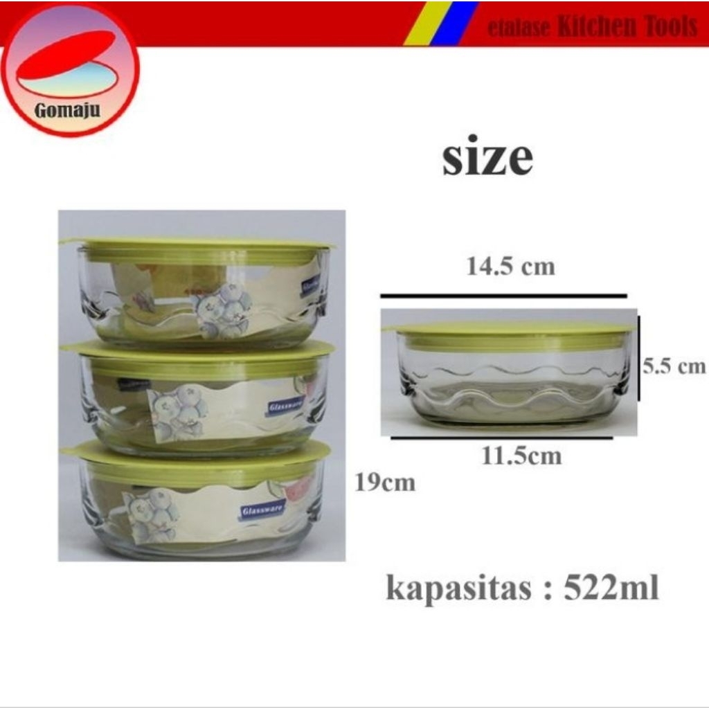 Korea Bowl set with lid Mangkok Set Storage Glass Bowl Mangkok Kaca dengan penutup