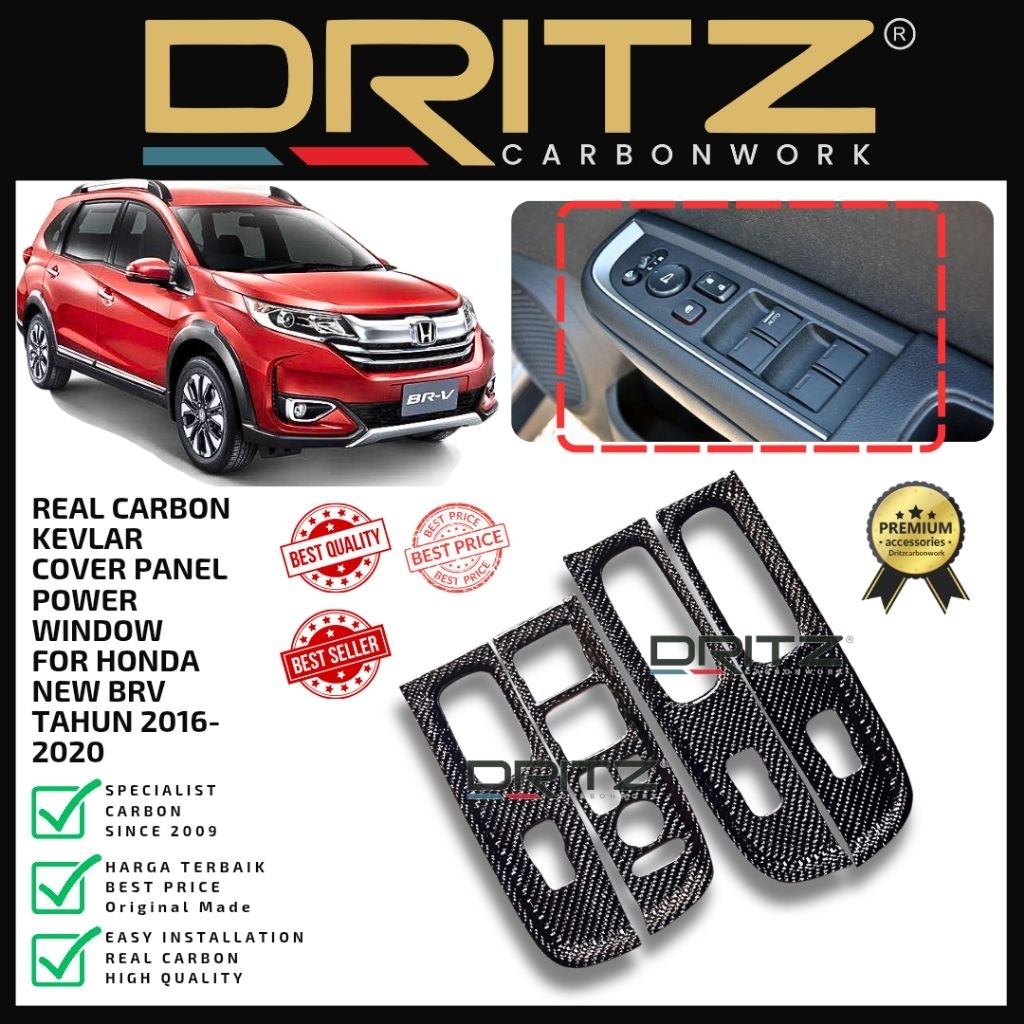 High Quality Asli Carbon Kevlar Cover Panel Power Window Honda BRV 2016 2021 karbon interior Kevlar 