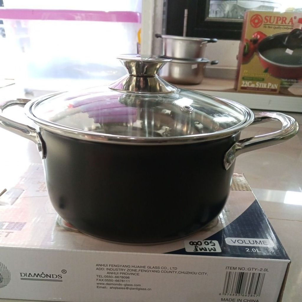Panci Saji Stainless Steel dengan Tutup Kaca | Casserole Pot Anti Karat | Panci Masak & Saji Elegan 