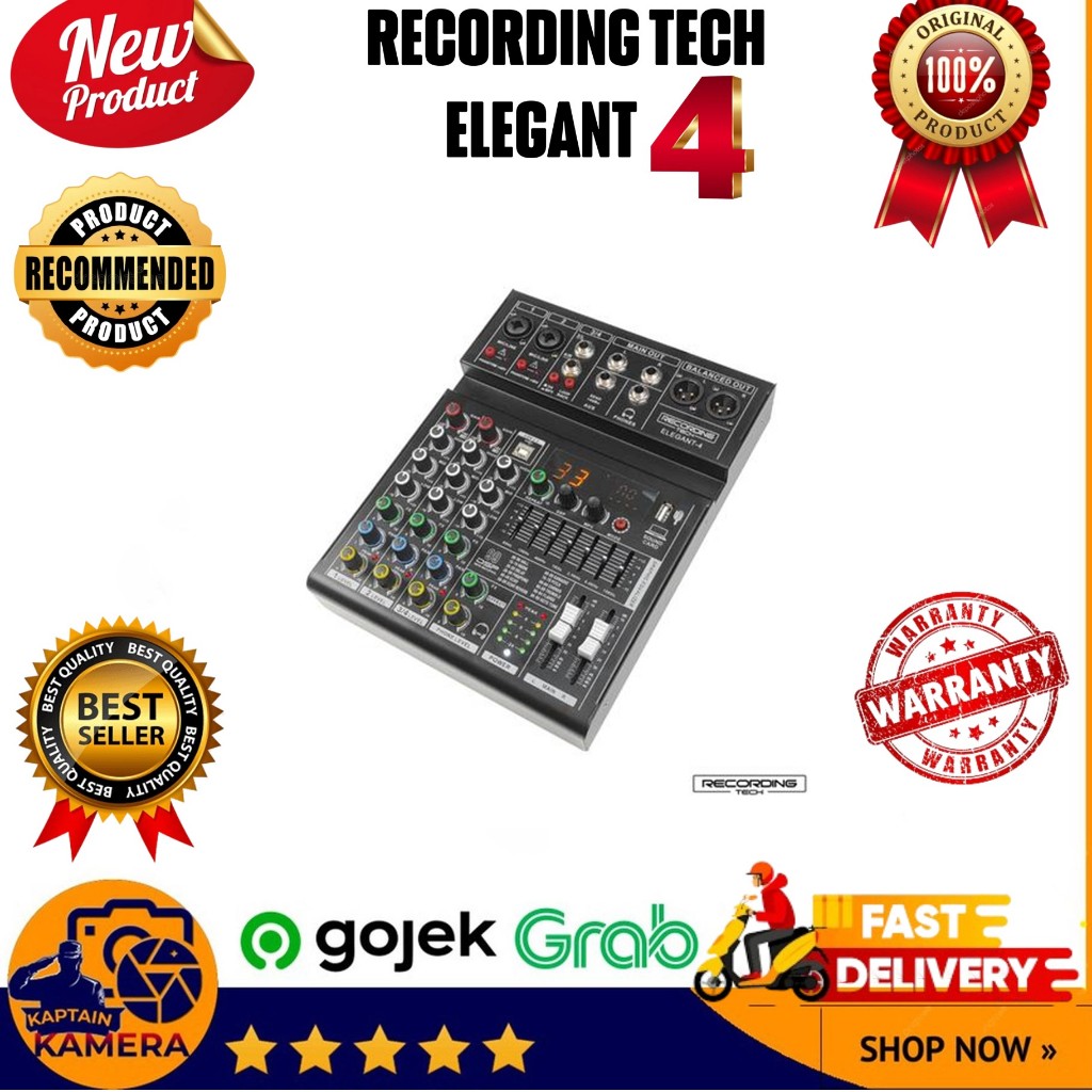 Recording Tech Elegant 4 Professional Audio Mixer 4 Channel Mixer Podcast Karaoke