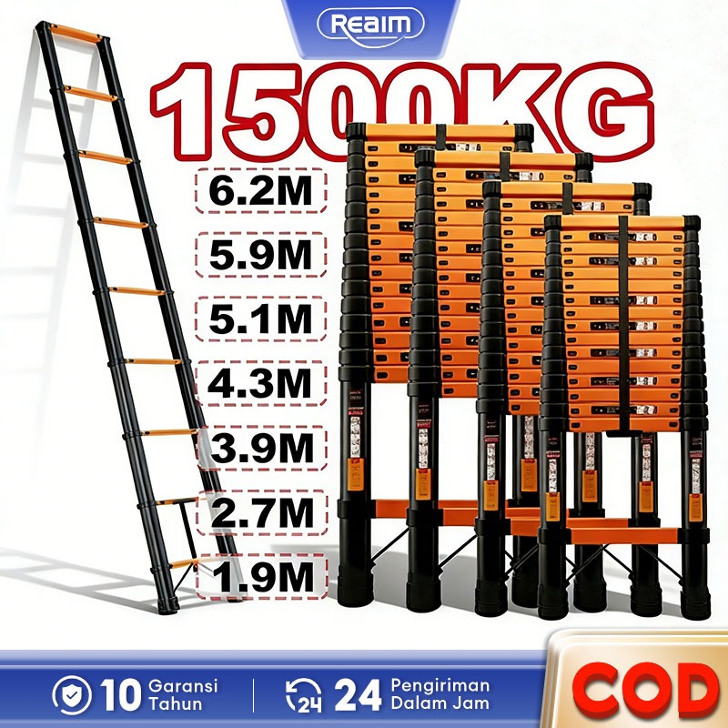 Tangga Lipat Aluminium 6 meter Teleskopik  double Portabel 2/3/4/5/6M Telescopic Ladder Tangga Lurus