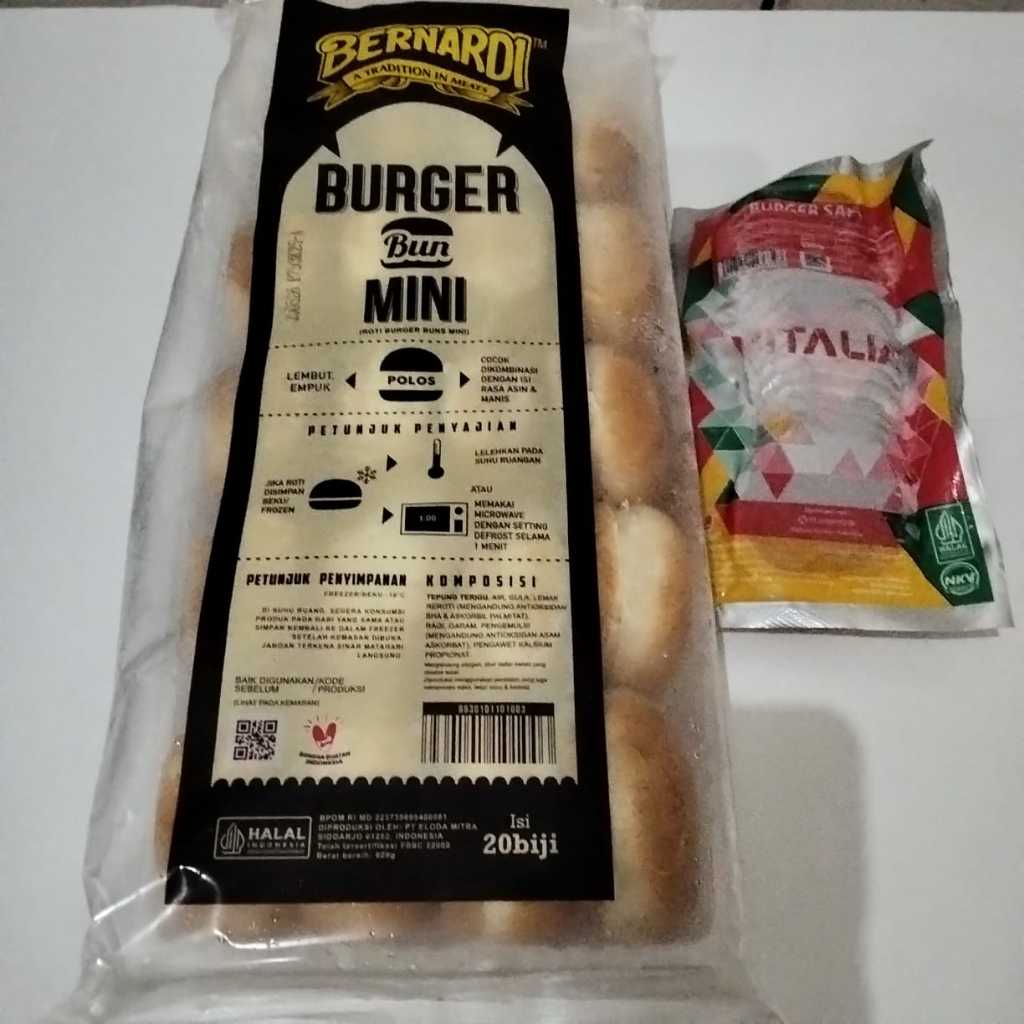 Paket Burger Vitalia Mini 20 (Roti Burger Bernardi Isi 20, Beef Vitalia Isi 20)