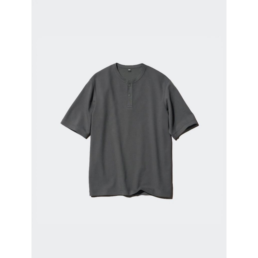 T-Shirt Dry Waffle Kerah Henley UNIQLO original