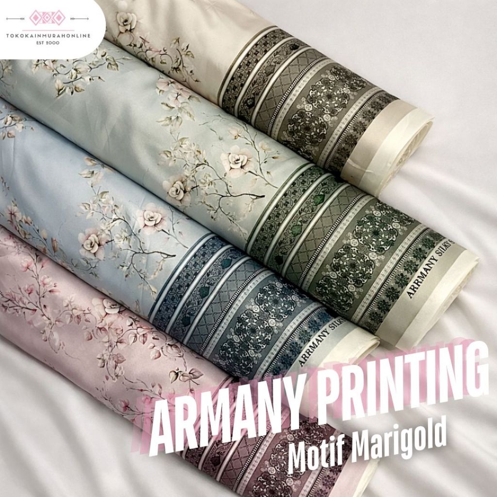 Kain SATIN ARMANY Original PRINT Motif MARIGOLD Kembang Super Silk Premium Kain Satin ARMANI 100%