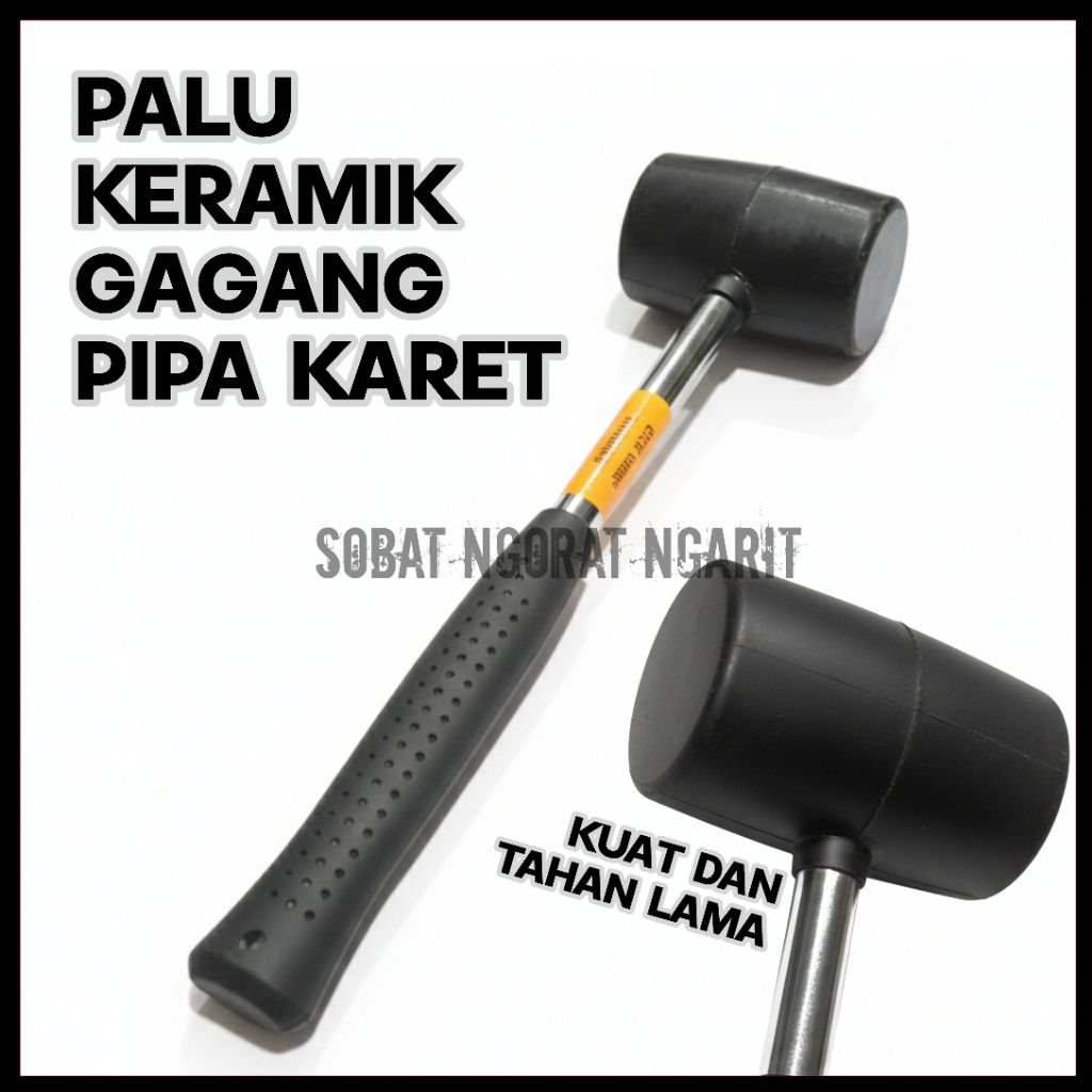 Palu Karet Hitam Gagang Besi Chrome Lapis Karet - Palu Keramik & Granit Kuat Awet