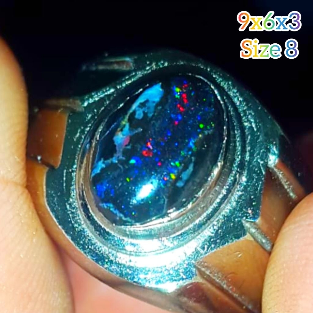 Cincin Batu Black Opal Sempur Ruyung Olimpic Natural Jarong Bahan Ranting