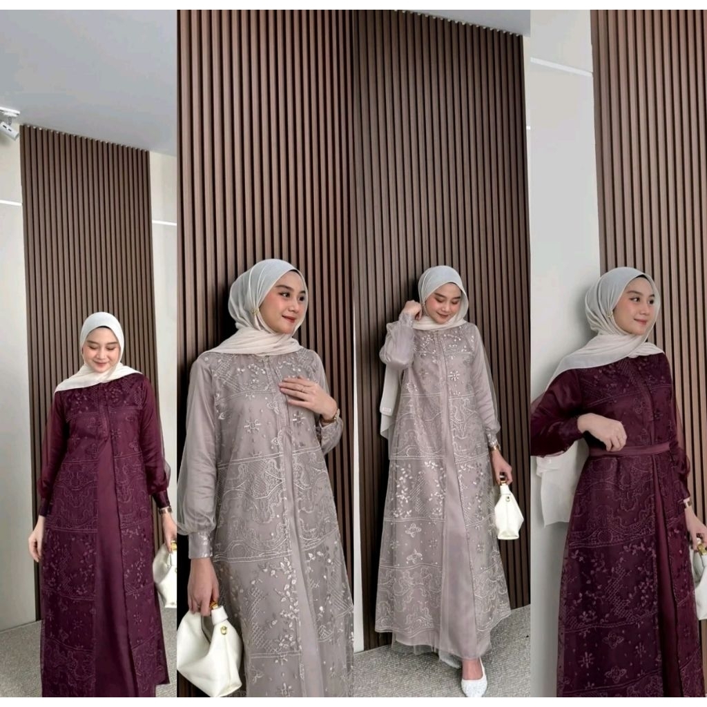 Nala Dress Brokat Tile Baju Kondangan Lebaran Lamaran Wisuda Terbaru Gamis Muslim Wanita
