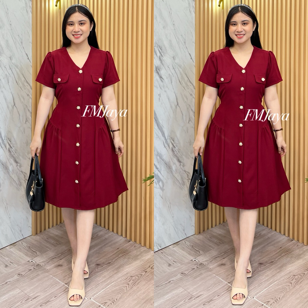 DRESS WANITA MERAH 2212-7 || DRES IMLEK MARON || DRES KONDANGAN PREMIUM WANITA || DRES CNY || DRES S