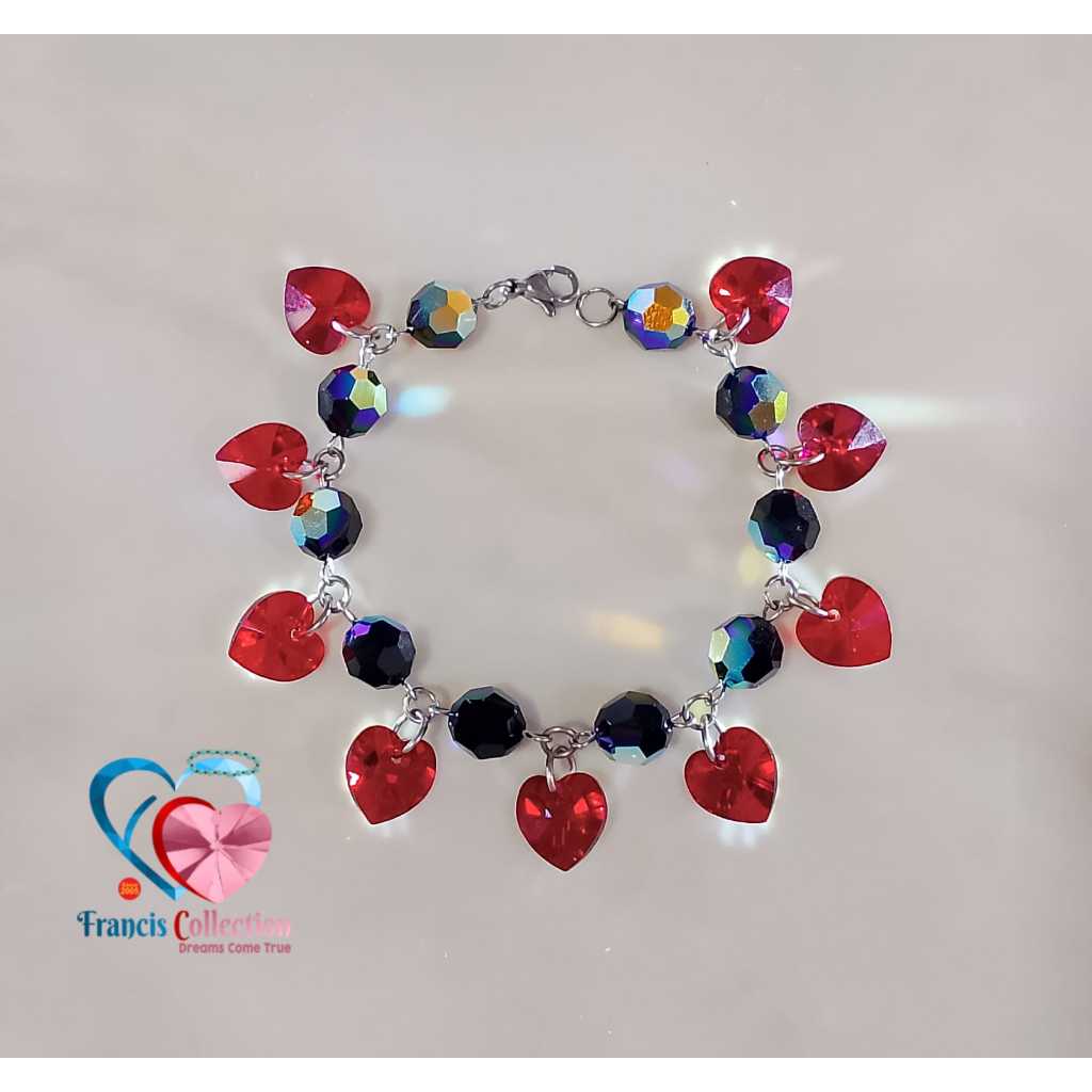 Francis Collection. G G14. Gelang Kristal Swarovski Austri asli. Anti Karat. Model Bulat 8mm Charm L