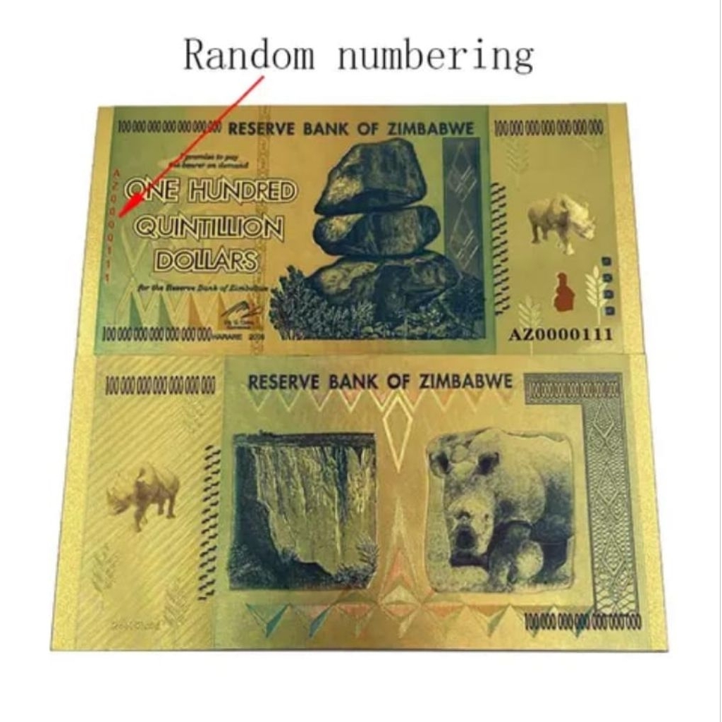 SOUVENIR GOLD FOIL ZIMBABWE ONE HUNDRED QUINTILLION DOLAR
