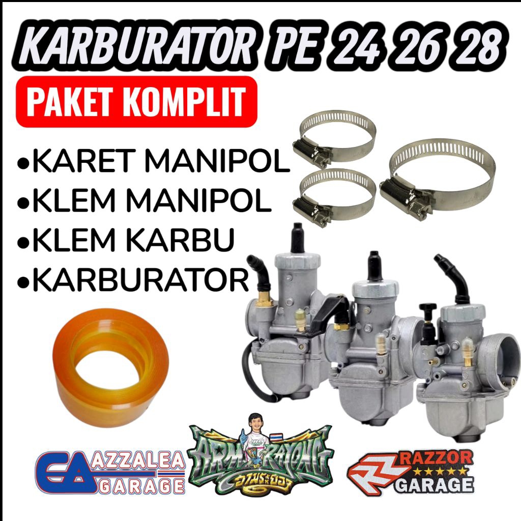 Paket komplit karburator pe 24 26 28 (isi 4) karbu+manipol+klem manipol+klem karbu
