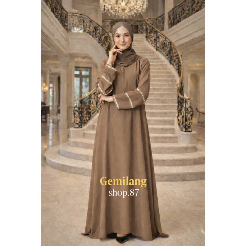 Laris-Abaya Mahira Polos Gamis Muslim Wanita Hitam Lembut Wolfis Dress Syari Elegan dengan Resleting