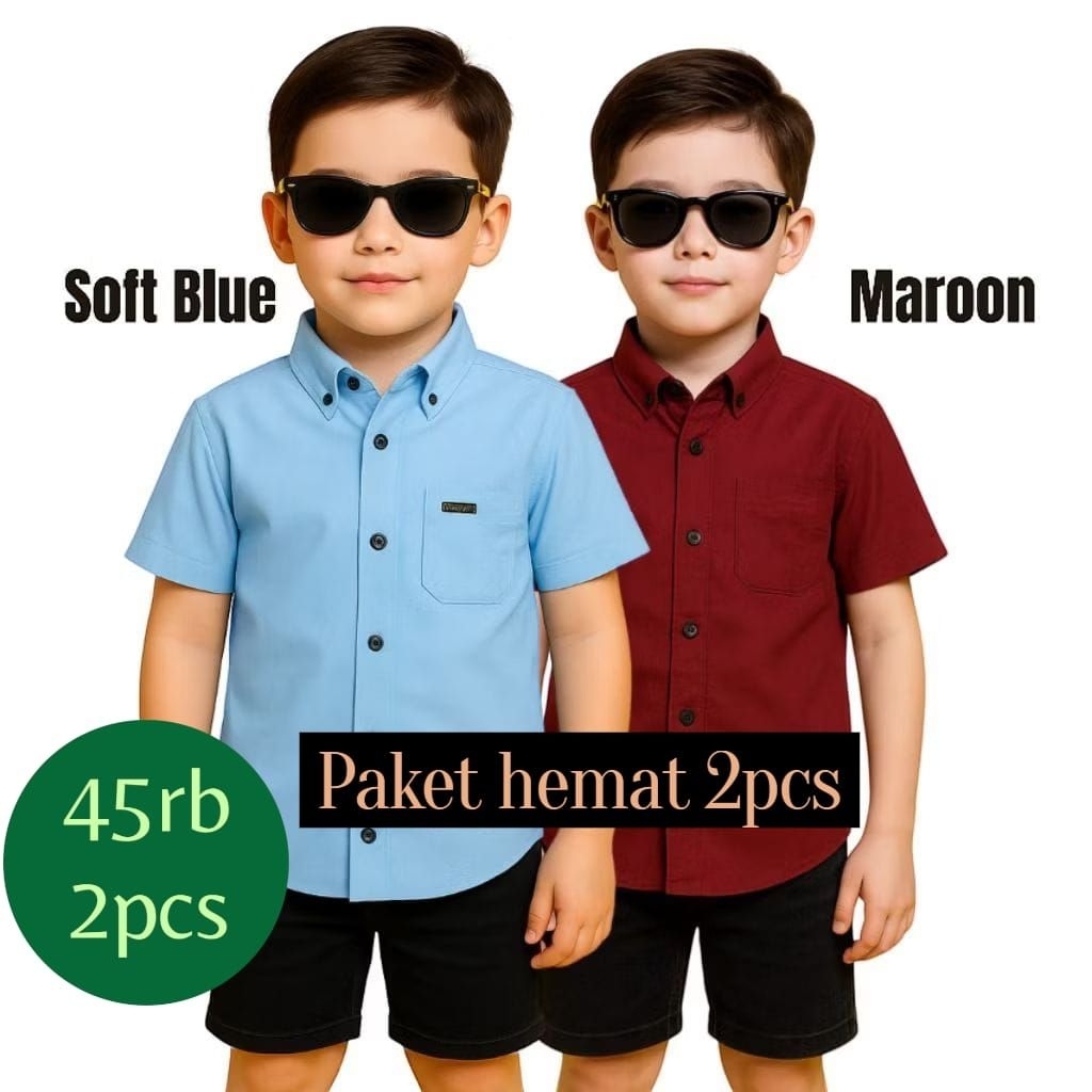 paket 2pcs kemeja polos anak || kemeja polos anak || Hem polos anak || kemeja polos anak