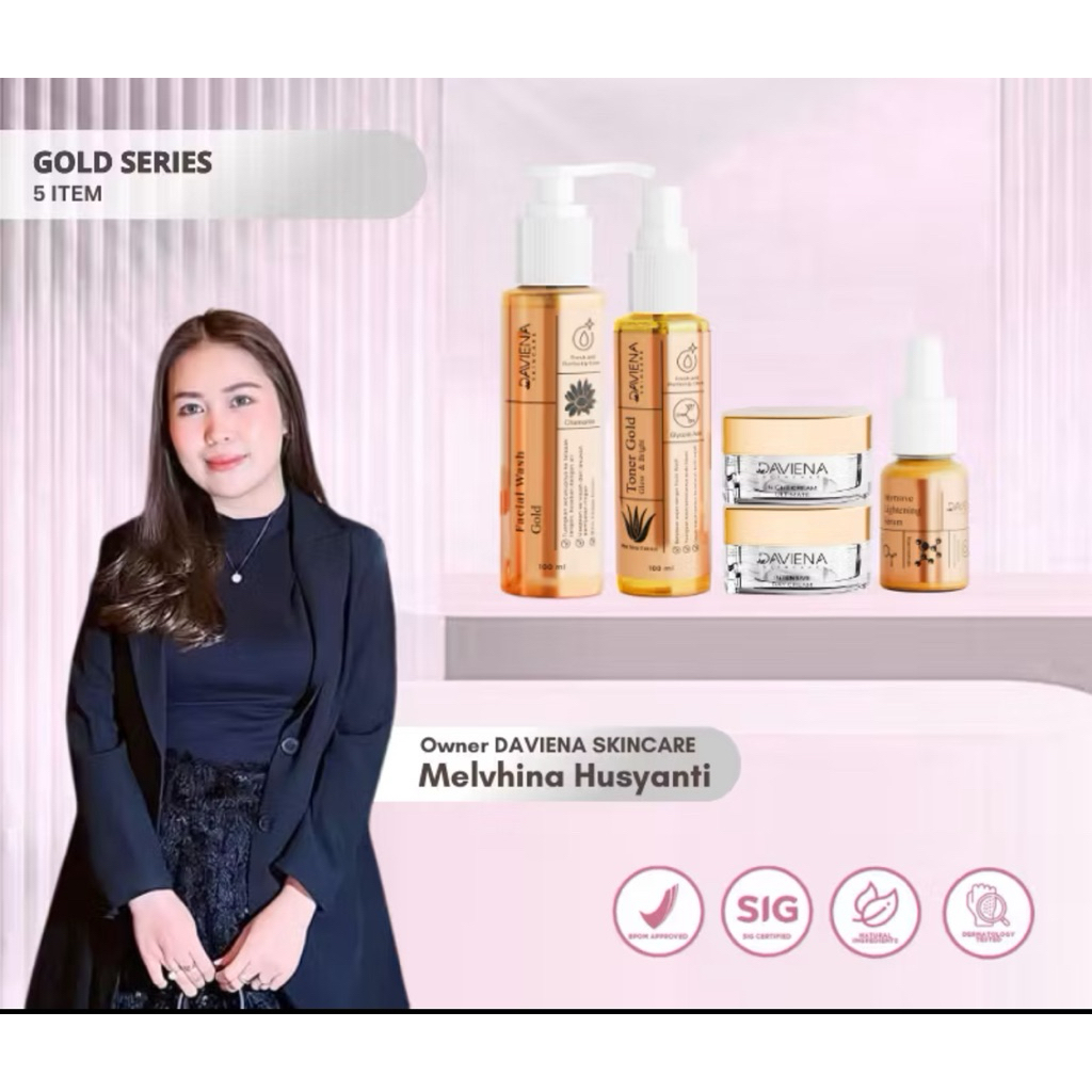 INSTANT Daviena Skincare - Gold Series 5 Item | Untuk Wajah Flek Hitam Dan Susah Putih | - Skincare 