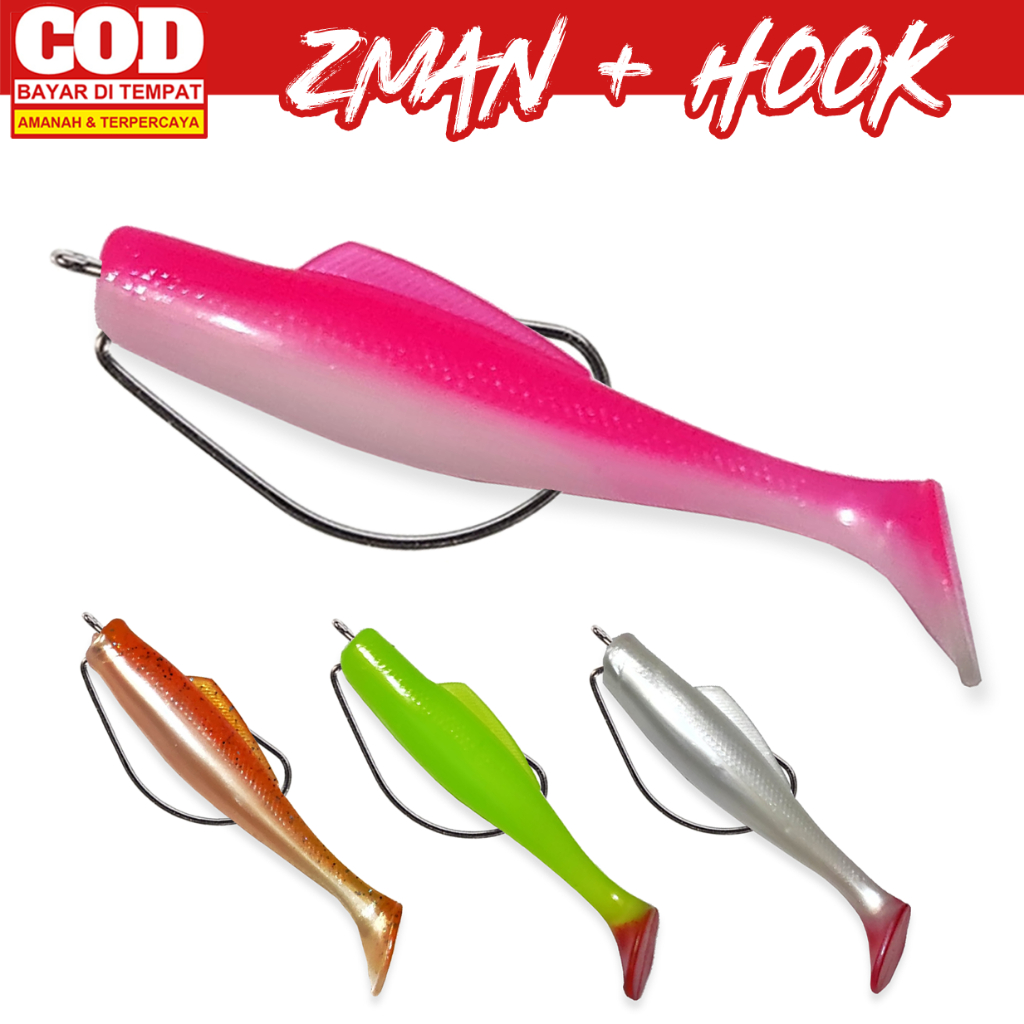 Softlure Zman 6cm 8cm Dengan Mata Kail Wormhook Umpan Pancing Gabus Toman