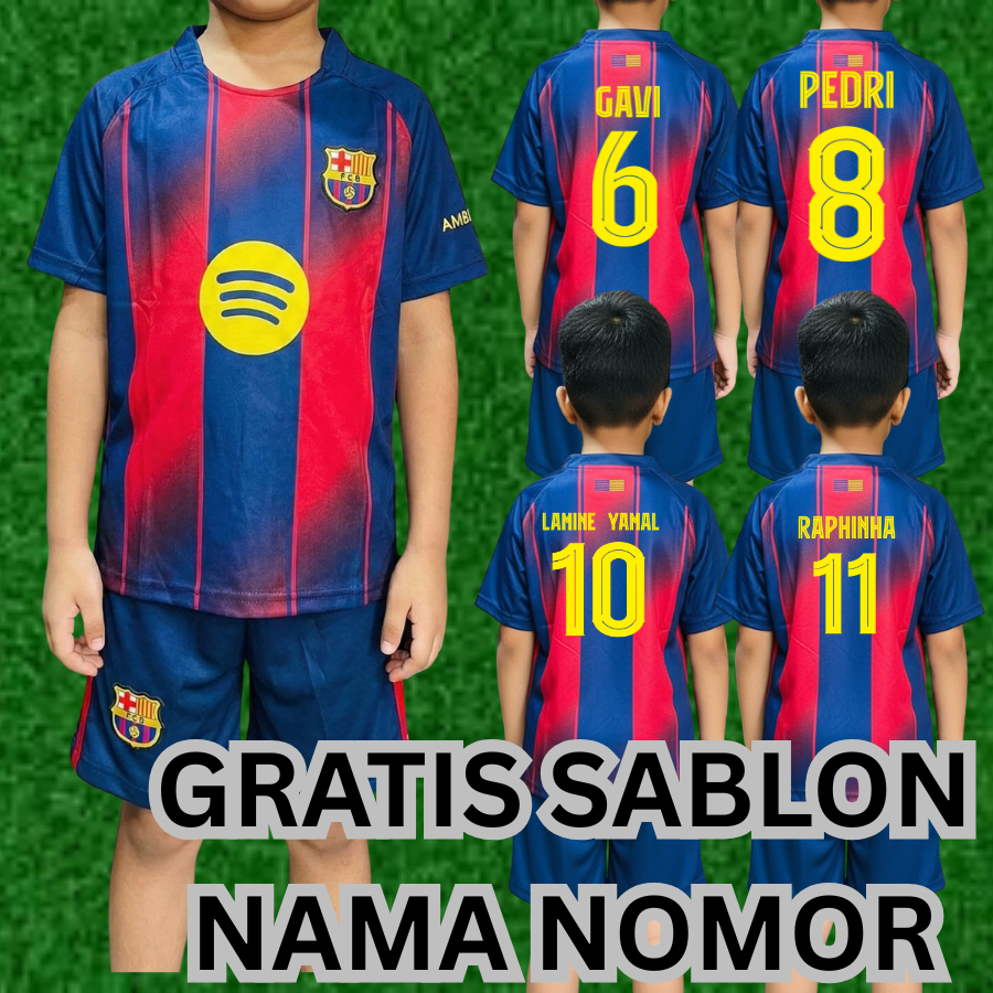 GRTAIS CUSTOM NAMA JERSEY BARCELONA ANAK/SETELAN JERSEY BARCELONA USIA 7-15THN