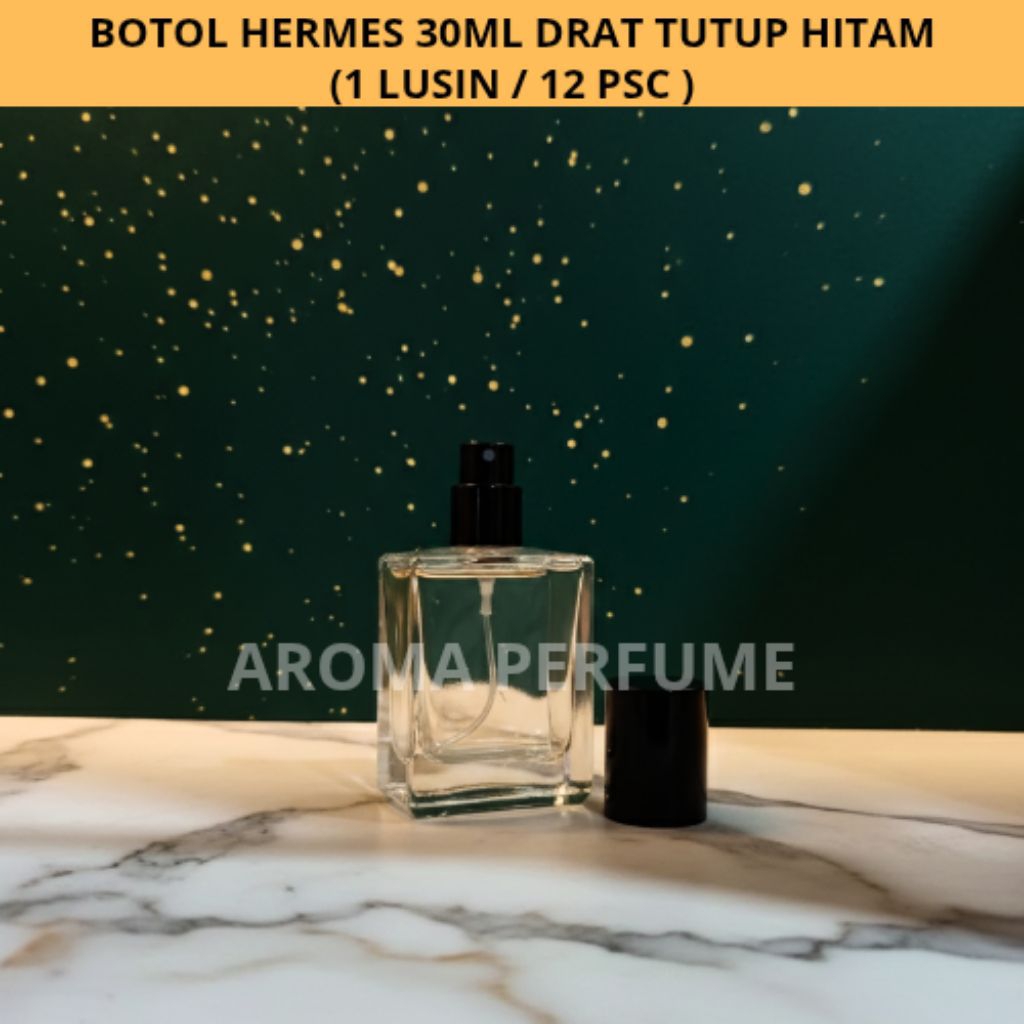 (1 Lusin/12 PCS) Botol Parfum Spray Hermes 30ml Drat Tutup Hitam