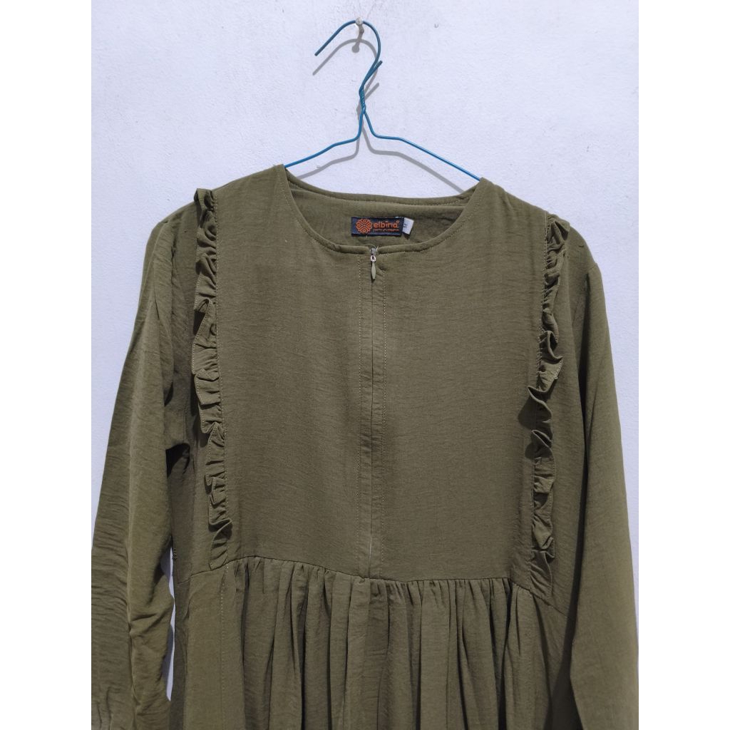 Preloved Gamis Elbina Warna Hijau Army