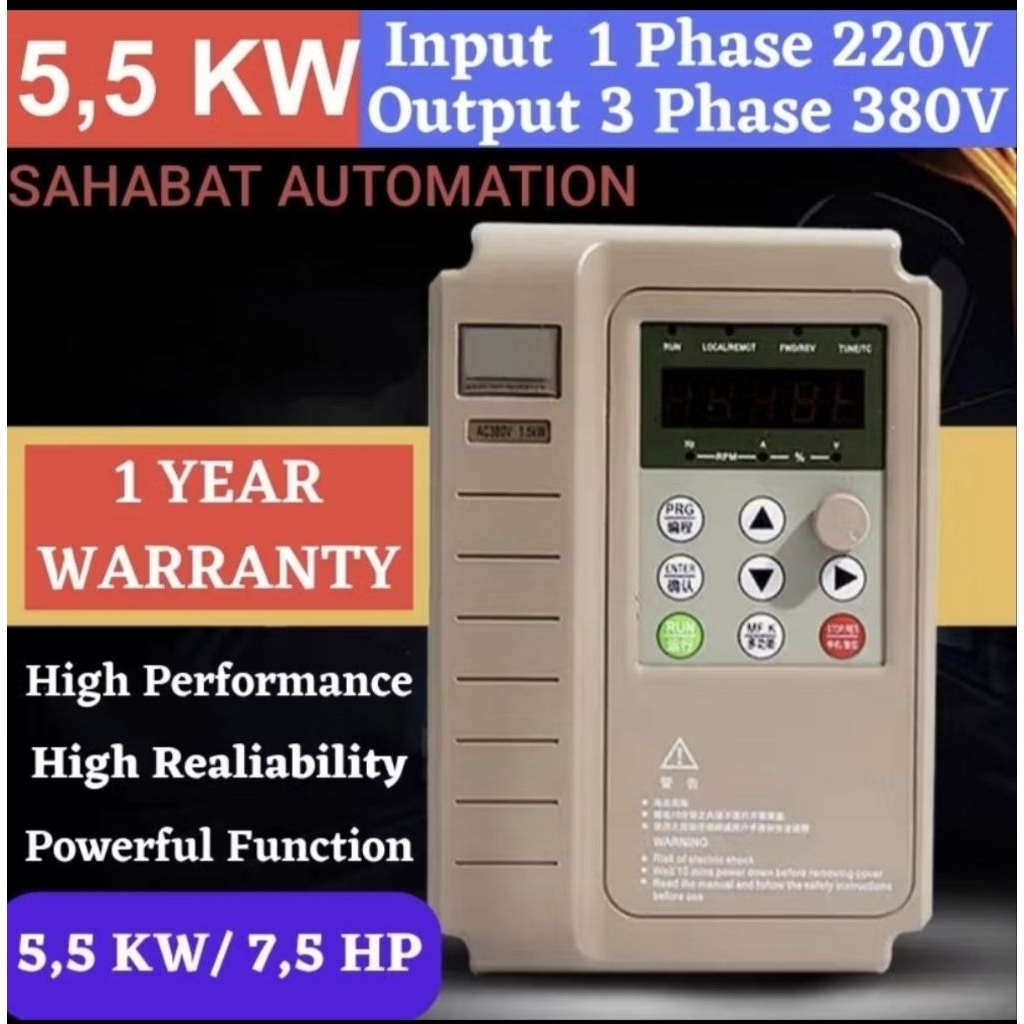 Inverter 5.5 kw Input 1Phase 220V Output 3Phase 380V Inverter Motor 5.5kw Inverter 1 Phase ke 3 Phas