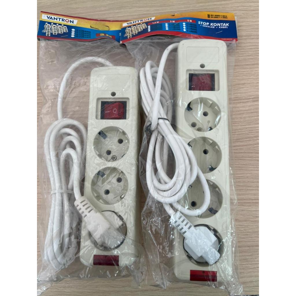 STOP KONTAK VANTRON KOTAK 3 & 4 LUBANG STOP KONTAK LISTRIK KABEL PANJANG 3M
