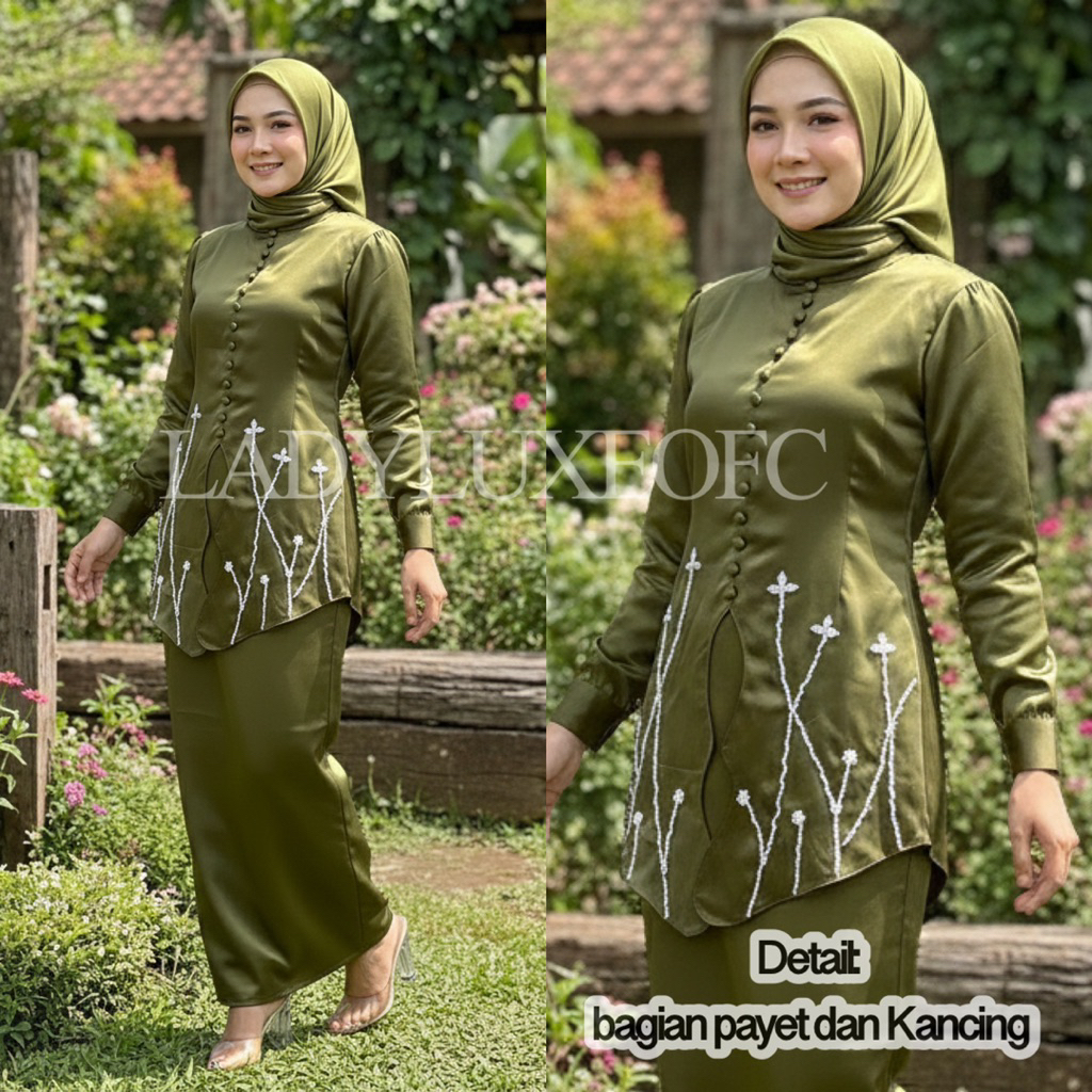 Ladyluxe TERBARU Nurhalizah satu set kurung melayu wanita Rok satin baju pesta kondang slimfit pakai