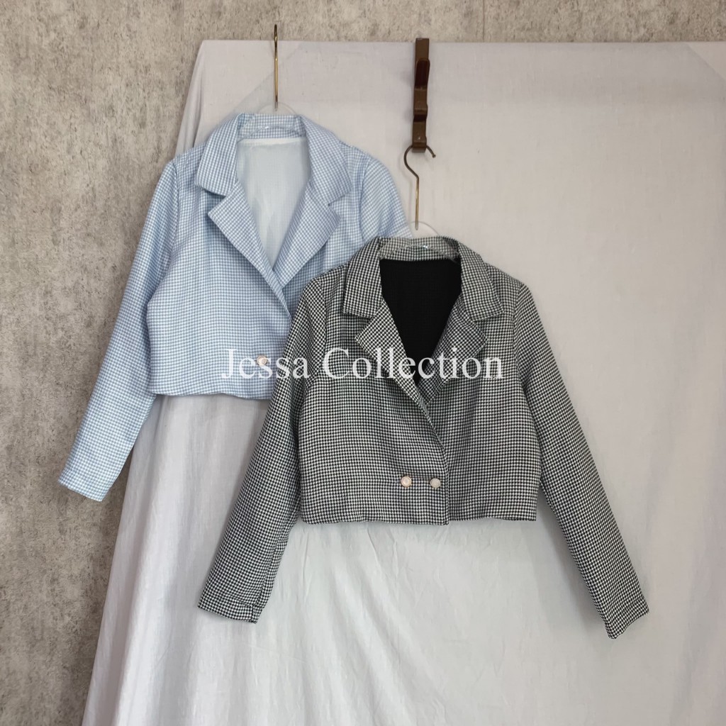 Tweed Blazer Crop FG Baju Luaran Wanita Tangan Panjang Simple