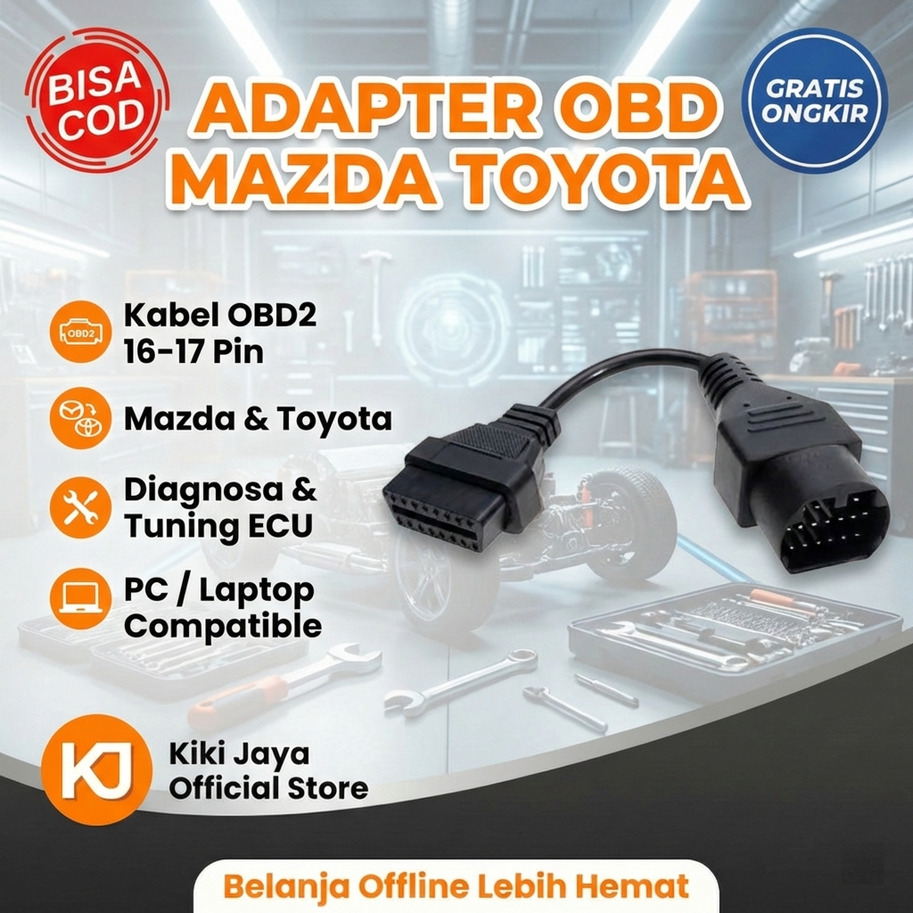 [KIKI] Kabel OBD2 16 Pin ke 17 Pin Mazda Toyota AD344 Adapter OBDII Diagnostic Scanner Tuning ECU Di