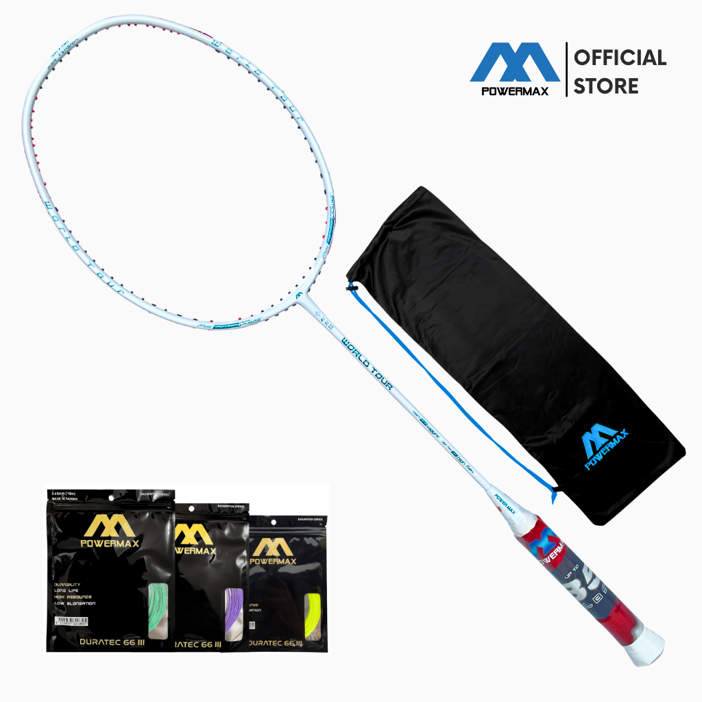 BEST SALE POWERMAX Raket Badminton World Tour 4U 36 Lbs Ultra High Modulus Carbon Graphite Ringan