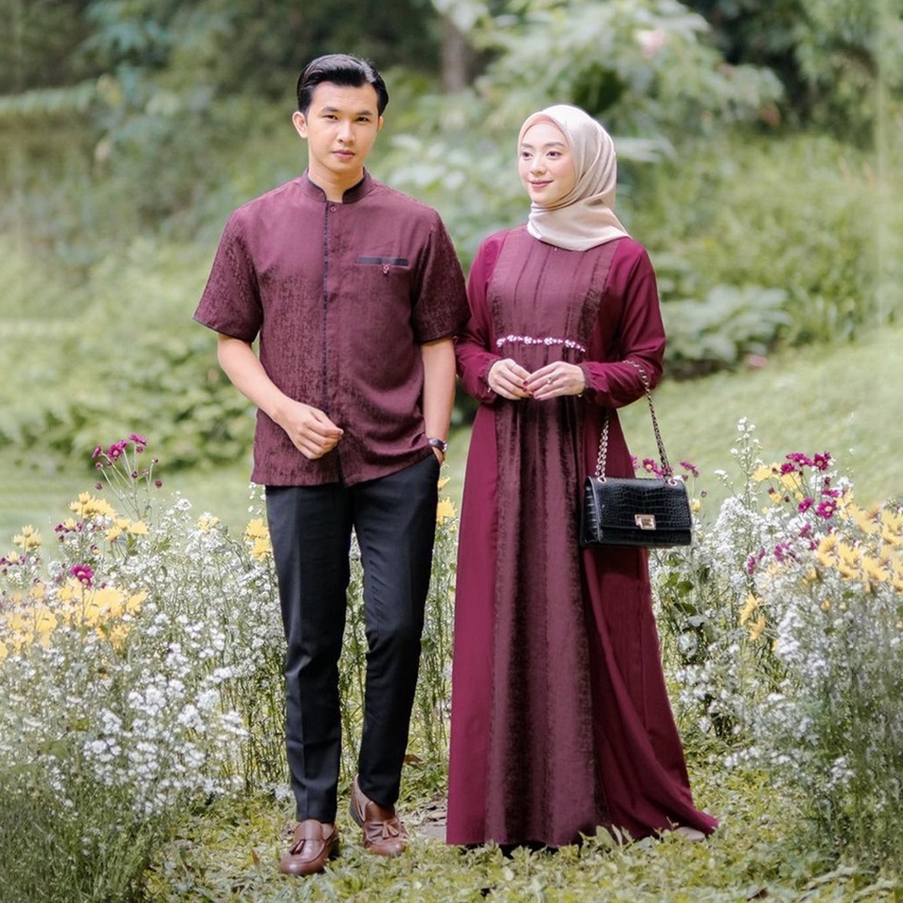 (Lebaran Series) Batik Couple Termurah - Gamis Syari Ameena Gamis Lebaran Syari Modern Dress Couple 