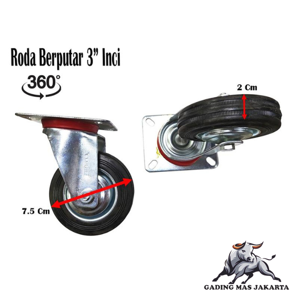 PROMO GROSIR Roda Etalase 3 inch / Roda Trolley Troli Ban Hunter 3" Inci / Roda Karet Hitam Hidup Be