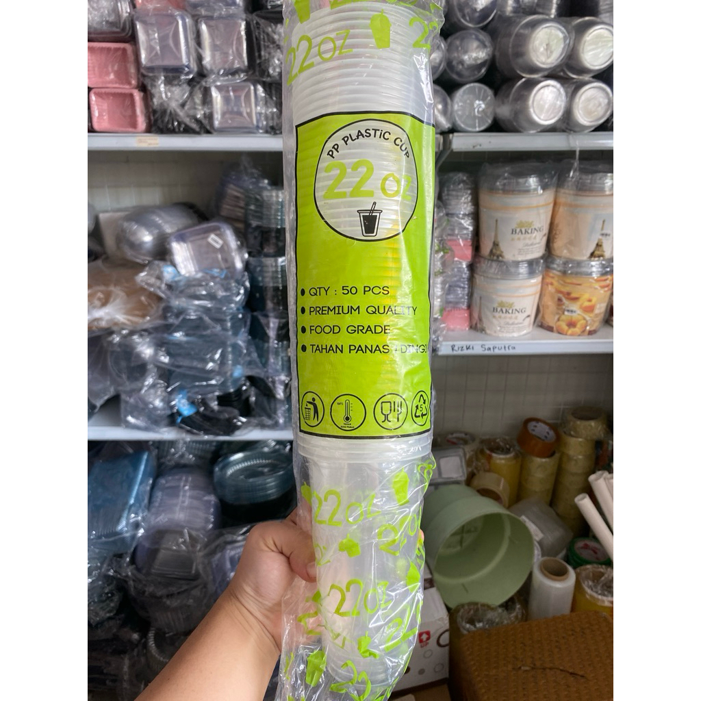 50pcs CUP MINUMAN PLASTIK CUP 22oz OVAL