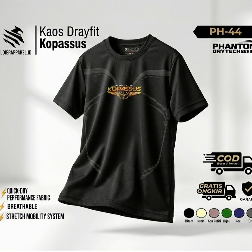 Kaos KOPASSUS Premium - Baju Pria Dryfit Olahraga Lengan Pendek [Phentom Series] - SoldierApparel.id