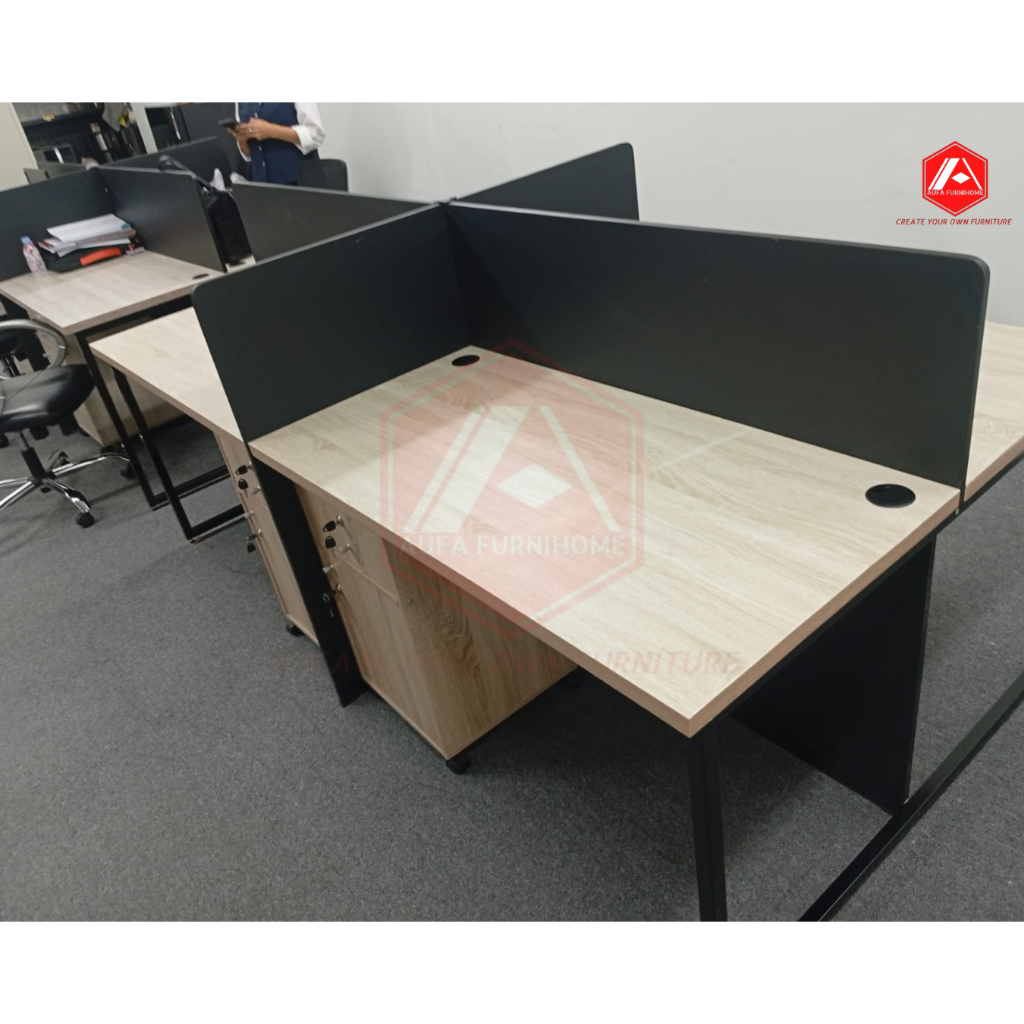 Meja Kantor partisi sekat 4 orang | Meja Workstation Minimalis Estetik 120*60 cm Kaki Besi dengan La