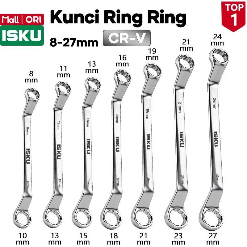 ISKU Kunci Ring Ring Double Ring Wrench 8-27mm Baja CR-V Heavy Duty Alat Bengkel Motor Mobil Anti Sl