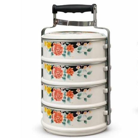 [SALE] Rantang Enamel Susun 4 Tingkat 24cm – Tempat Makan Vintage Motif Bunga | Rantang Ideal 4 Susu