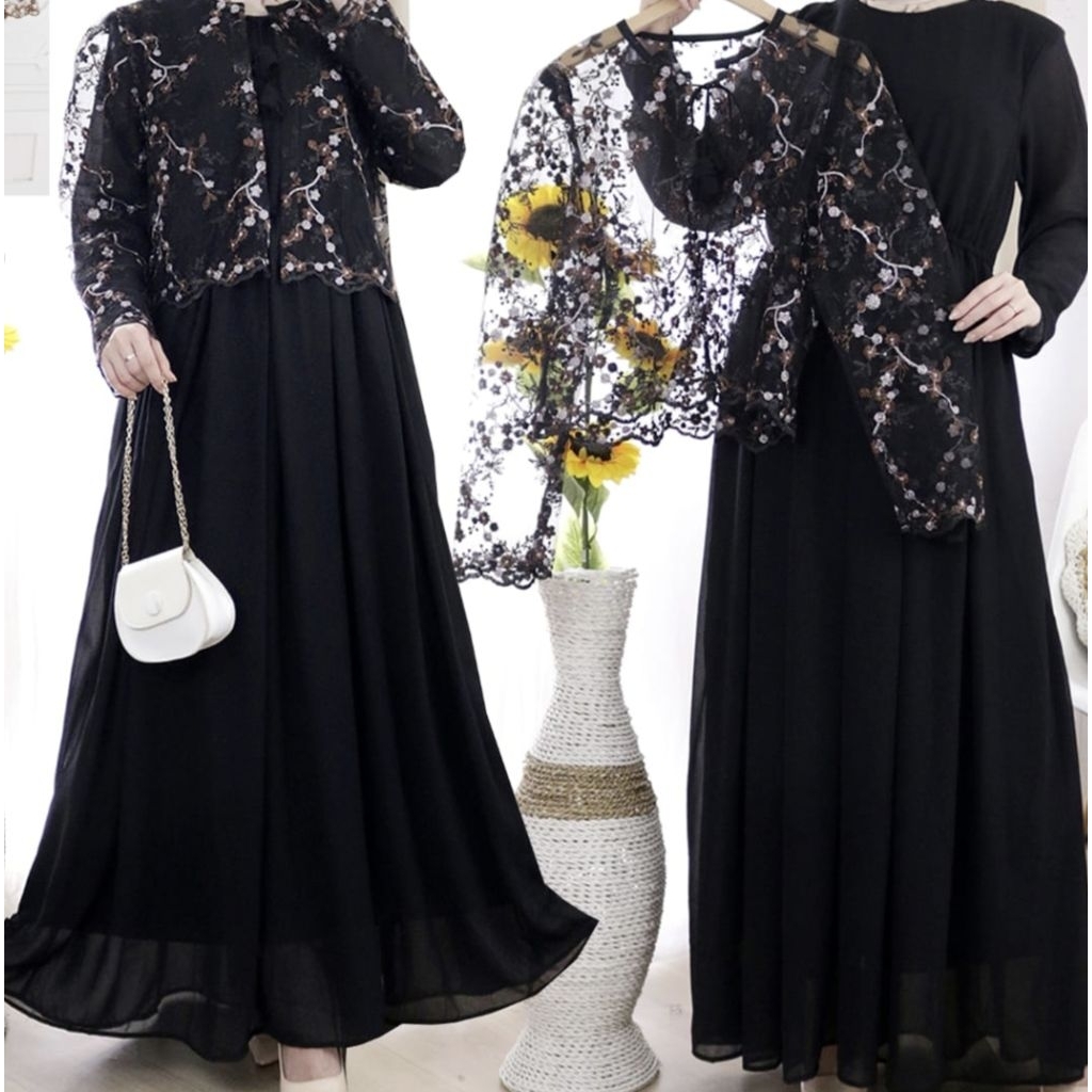 Dress Kondangan Rompi Tile Brokat Lepas Pasang Gaun Pesta Mewah Gamis Wanita Terbaru dengan Desain E