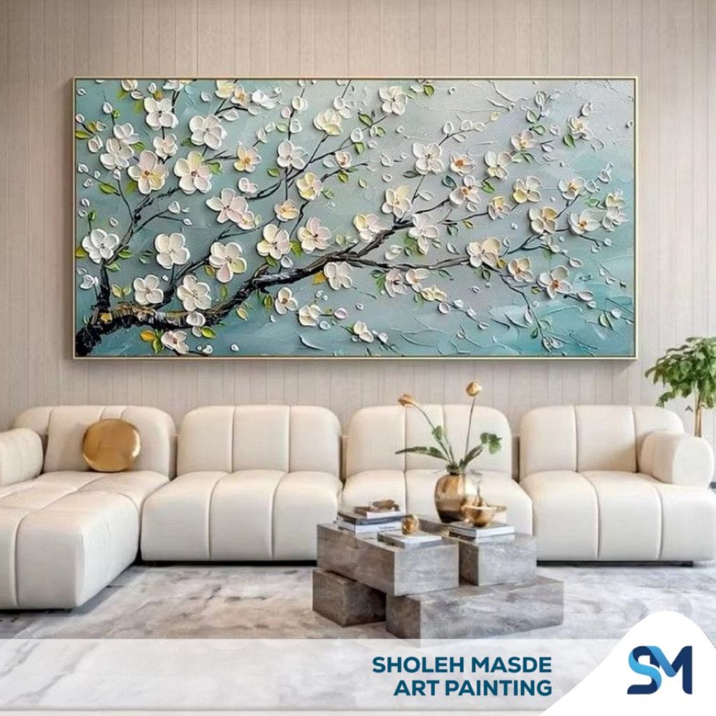 Lukisan Bunga Sakura Handmade Kanvas Premium Bingkai