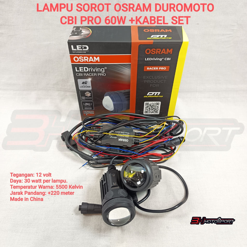 LAMPU SOROT TEMBAK OSRAM DUROMOTO CBI PRO 60W + KABEL SET LAMPU MOTOR MOBIL