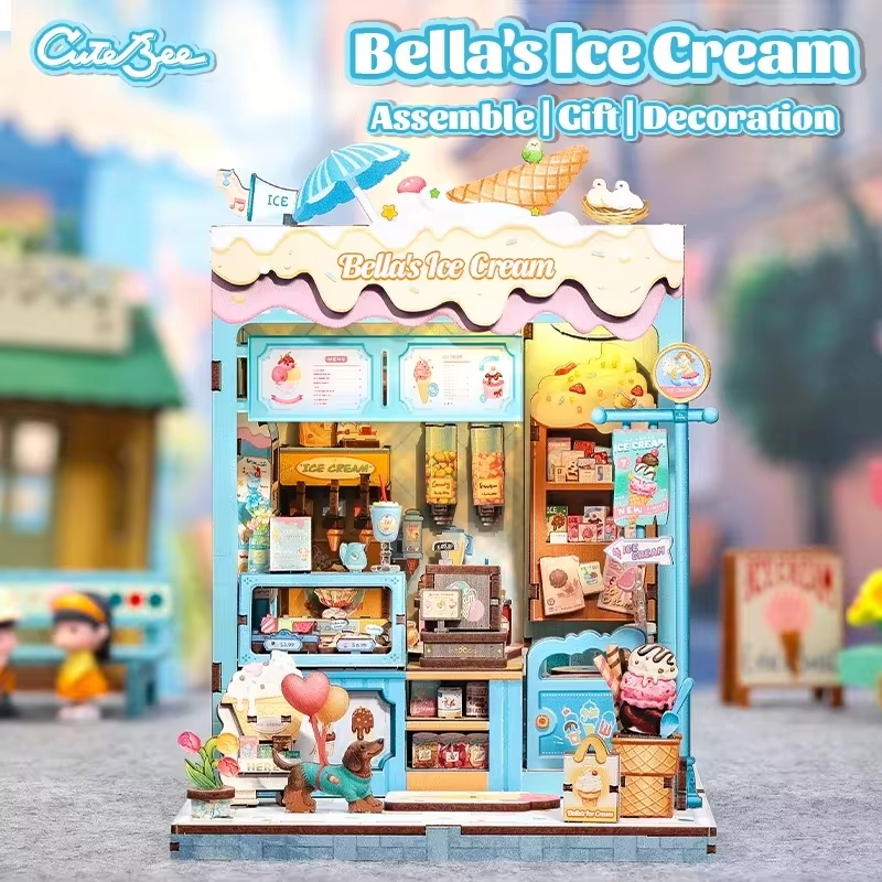 Mainan Diy Rumah Miniatur 3D Bahan Kayu Cutebee Wooden Book Nook Miniature House Bella'S Ice Cream Cwgc212