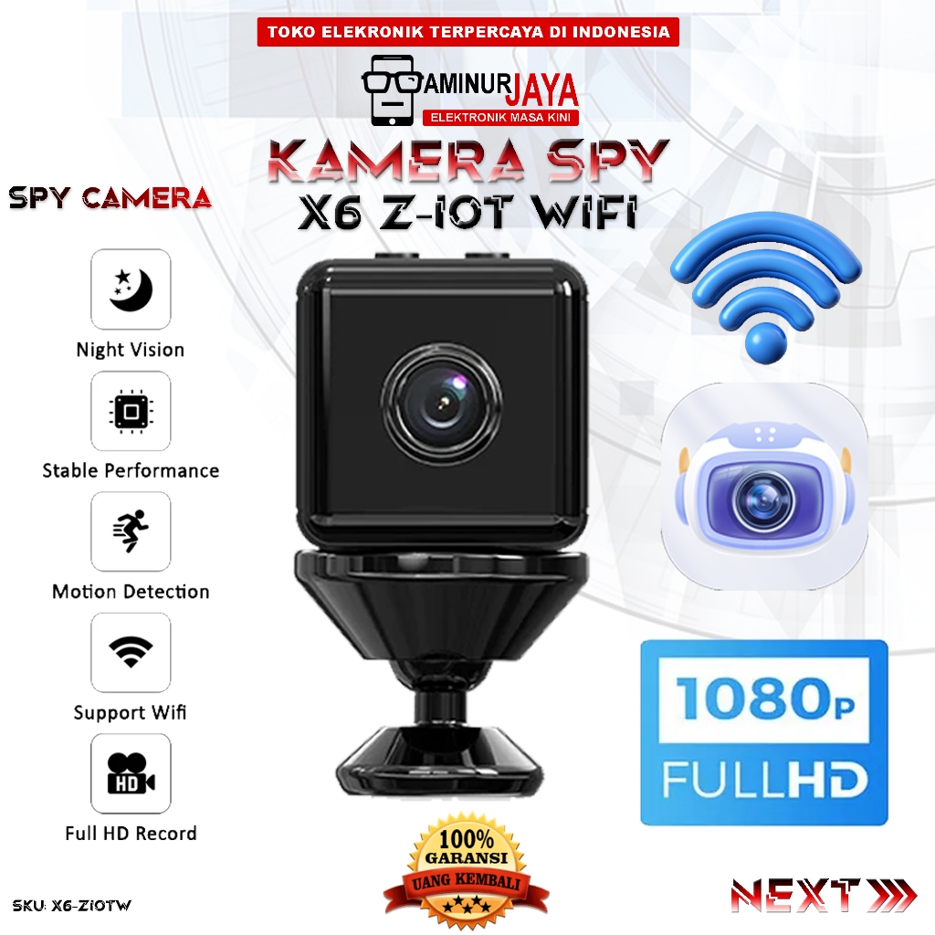 X6 Mini WiFi Camera 1080P X6-ZIOTW Hidden Kamera CCTV APP ZIOT Perekam Rahasia Kontrol Jarak Jauh
