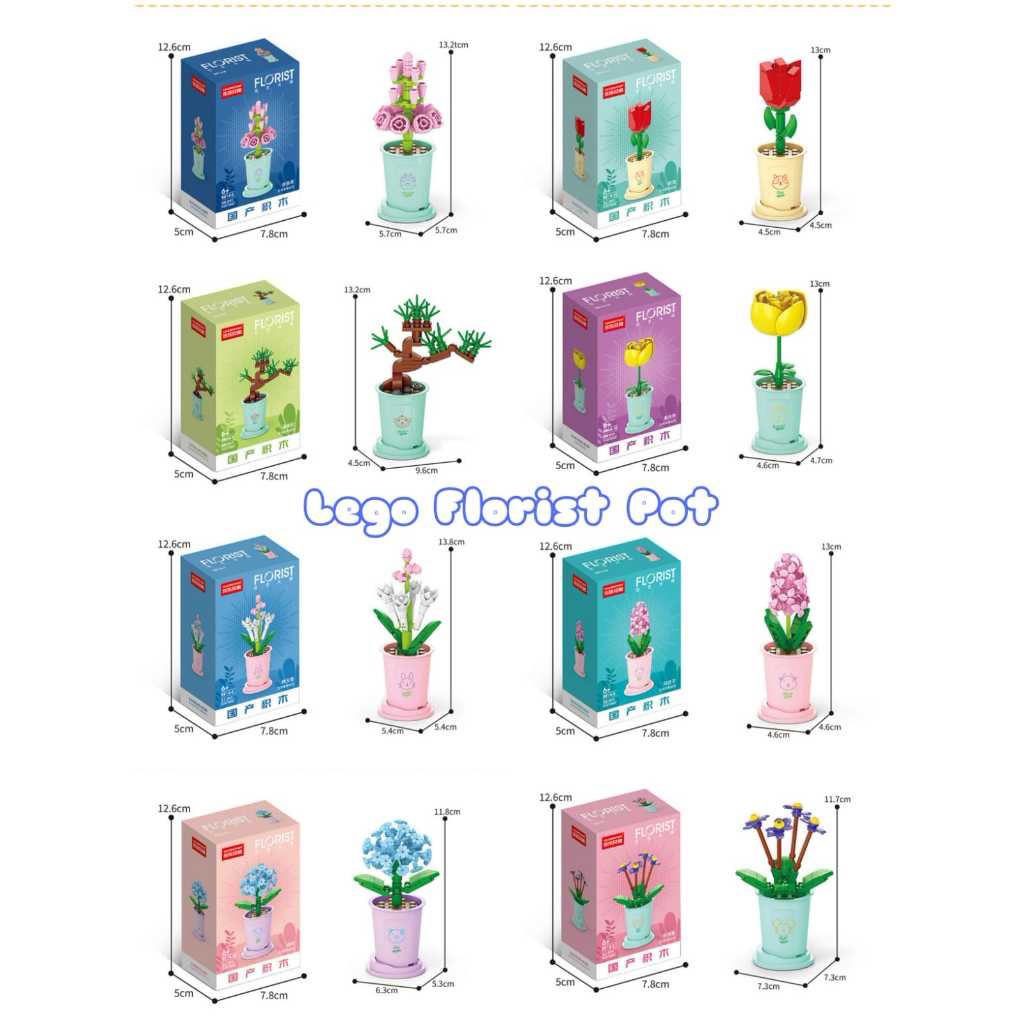 Lego Florist Pot Blok Bangunan Lucky Bunga Bricks Partikel Bouquet Tanaman Pot Kecil Buket Mini Puzz