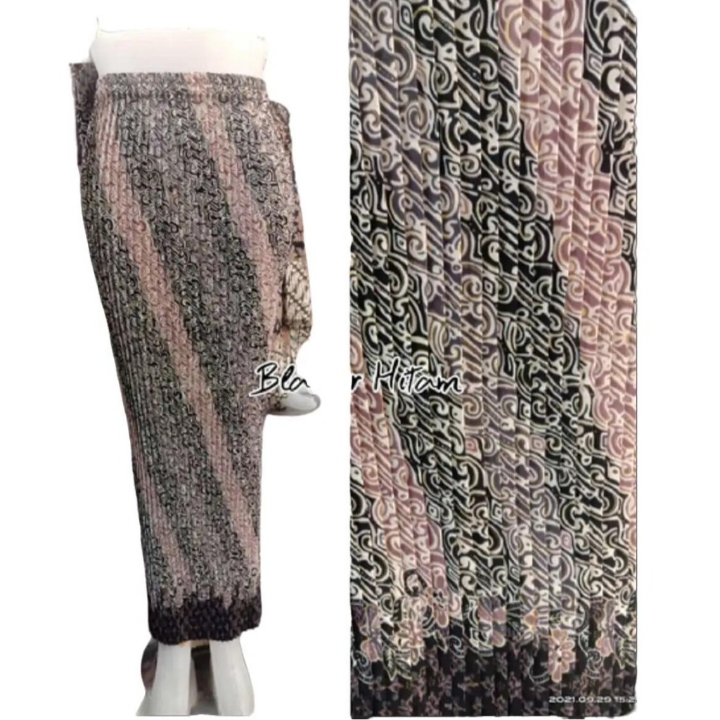 Rok Batik Wanita Model Plisket Motif Blaster Hitam Bahan Semi Sutra Nyaman dan Elegan