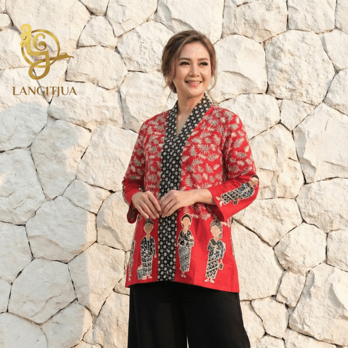 LANGITJUA - Blus Batik Jumbo | Atasan Baju Batik Wanita Kerah V Big Size